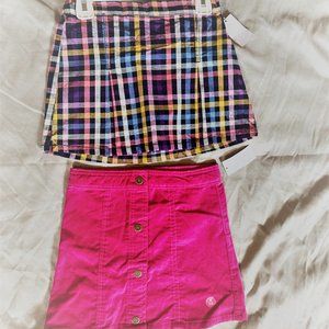 GIRLS - 2pc lot sz M (5/6) NWT TOUGHSKINS skirts, velvet, pink, plaid